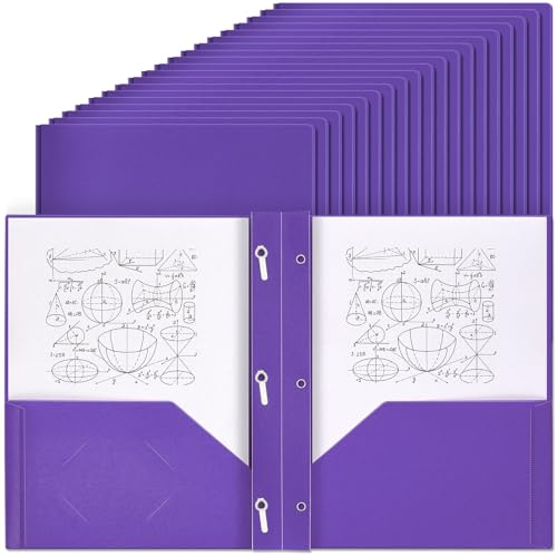 Yeaqee 30 Pcs Plastic Folders with Pockets and Prongs Plastic Folder 2 Pockets 3 Prongs with Card Slot for Office, School for Students, Teachers, Office Workers (Purple) - color: Purple