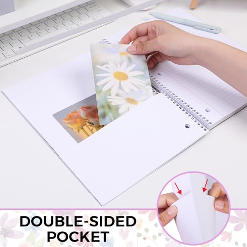 SKYDUE 8"x10.5" Spiral Notebook - College Ruled 100 Sheets, 1 Subject Notebook for School & Office, 3-Hole Punched Paper, Floral Design - color: Purple Floral