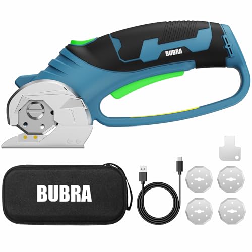 Cordless Electric Scissors 4V Rechargeable Cardboard Cutter with 4 SK5 Blades, 2000mAh Battery, LED Light, Electric Box Cutter 1/3” Cutting Capacity Power Cutter for Fabric Carpet Leather - Blue - color: Blue