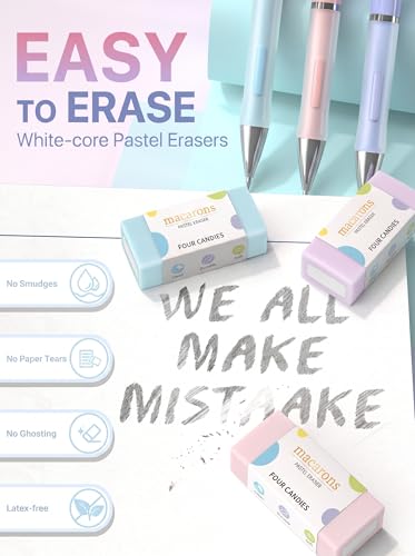 Four Candies 0.5mm Cute Mechanical Pencil Set, 3-Pack with Storage Case | 360 Leads, 3 Erasers+9 Refills, Pink/Purple/Blue Barrels, Non-Slip Grip, Fine Lines for Notes, Tests & Drawing - style: 0.5mm