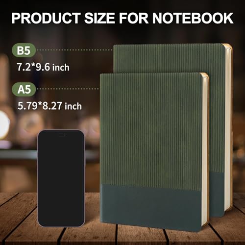 Lined Journal Notebook for Work College Ruled Note Book 7.2"x9.6" B5 PU Leather Daily Journaling 160 Pages for Women Men Writing Home School Supplies Business (Dark Green) - color: 03-Dark Green-1pack, style: B5 Lined 160pages