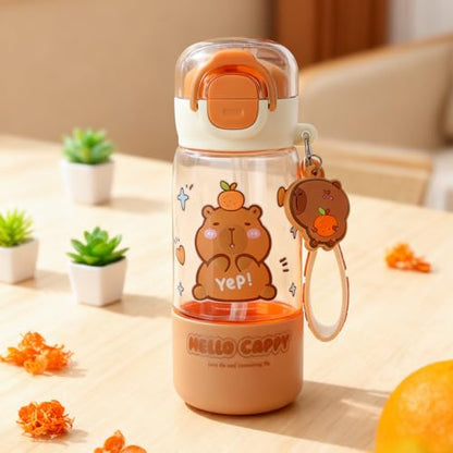 Lebaley Capybara Water Bottle with Lid Keychain - 420ml/15oz Cute Water Bottles with Straw and Leak Proof Locking Lid, Bpa-free Plastic Girl Water Bottle Outdoor Sports Waterbottle Capybara Stuff - size: B-420ml/15oz
