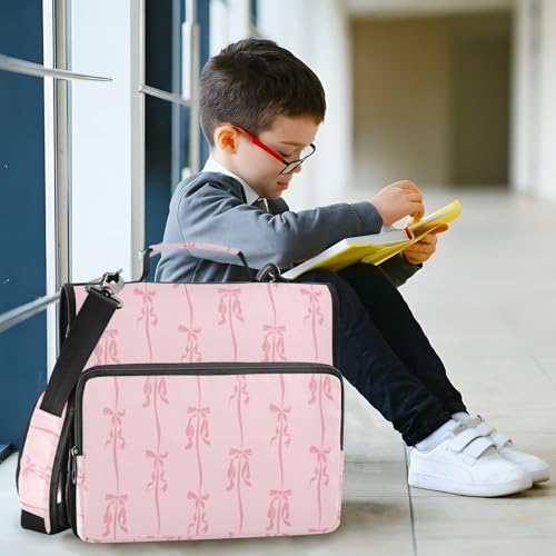 Pink Ribbons Bow Zipper Binder Bag 3 Ring with Shoulder Strap Zippered Binder Fits 13 Inch Laptop File Folder Document Organizer for College Office Supplies - color: Pink Ribbons Bow