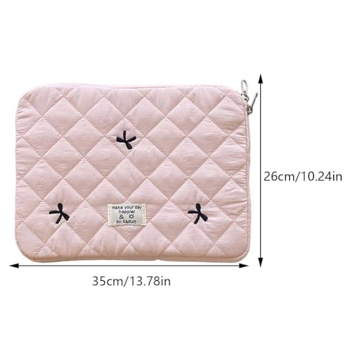 Cute Puffy Laptop Sleeve 13 Inch, Quilted Protective Case with Bow Embroidery, Coquette Y2K Preppy Kawaii Aesthetic Bag for 13” 14" Mac-Book & Laptops - color: Light Pink-Bow