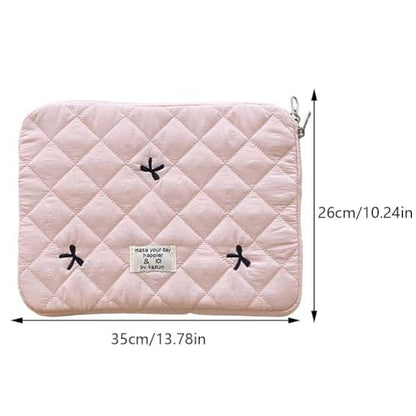 Cute Puffy Laptop Sleeve 13 Inch, Quilted Protective Case with Bow Embroidery, Coquette Y2K Preppy Kawaii Aesthetic Bag for 13” 14" Mac-Book & Laptops - color: Light Pink-Bow