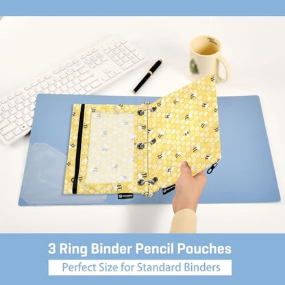 Bees Honeycomb Yellow Pencil Pouch for 3 Ring Binder 2 Pcs Binder Pouches with Zipper Pocket Pencil Case Bag with Clear Window for Office Work School Supplies - color: Bees Honeycomb Yellow