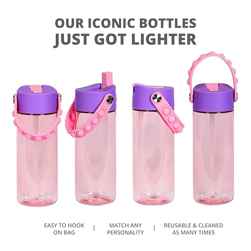 Elemental Leak Proof Water Bottles for Kids - Splash Kids Water Bottle for School with Pop-it Handle - Tritan Plastic Water Bottle with Straw - Mermaid & Rose - 18oz (2 Pack) - color: Duo - Mermaid / Rose (Sugar Plum)