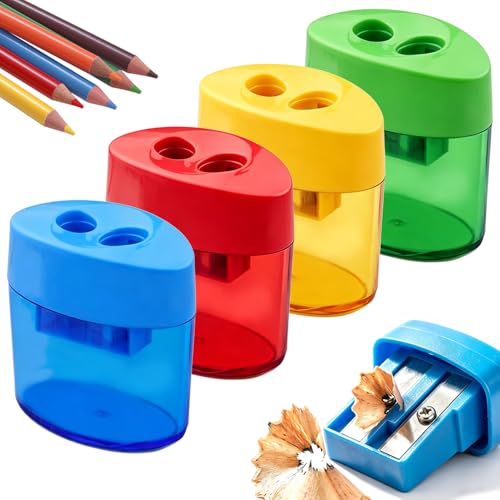 Pencil Sharpeners with Lid, Handheld Pencil Pharpener with Lid, Colored Handheld Sharpener Suitable for Kids Adults Students School Class Home Office (4Pcs) - color: 4pcs