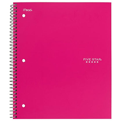 Five Star Spiral Notebook, 3 Subject, Wide Ruled Paper, 150 Sheets, 10-1/2" x 8" Sheet Size, Pink (73465) - color: Pink