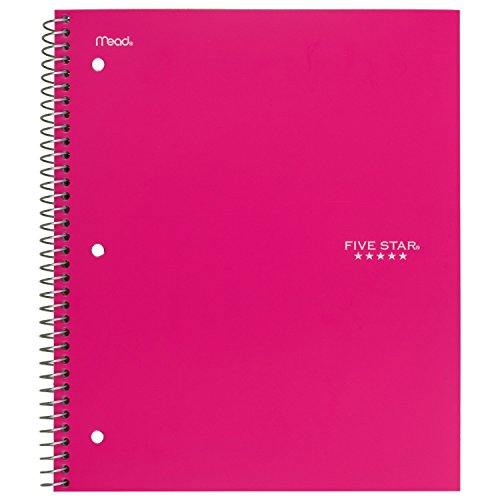 Five Star Spiral Notebook, 3 Subject, Wide Ruled Paper, 150 Sheets, 10-1/2" x 8" Sheet Size, Pink (73465) - color: Pink