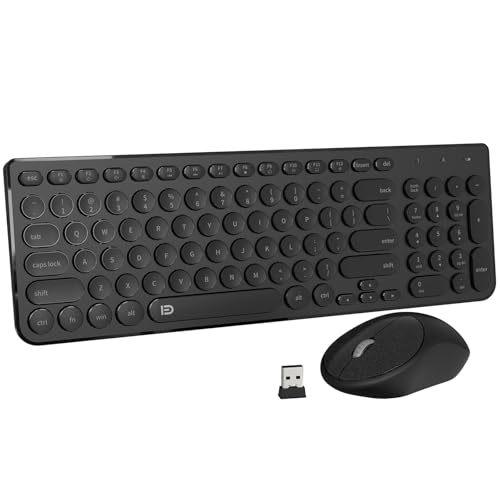 Wireless Keyboard and Mouse Combo, FD iK6630 2.4GHz Cordless Cute Round Key Set Smart Power-Saving Quiet Slim Combo for Laptop, Computer,TV and Mac - color: IK6630 Black