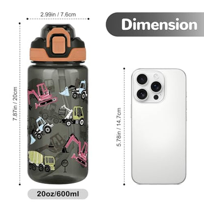 20oz Removable Straw Kids Water Bottle, Shark & Excavator | Plastic Sports Water Bottle with Pop-Up Lid & Lock · BPA-Free · Handle Strap · Dishwasher Safe · Boys & Girls