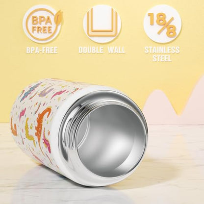 Fimibuke Kids Insulated Water Bottle, 14oz BPA FREE 18/8 Stainless Steel Travel Tumbler Double Wall Vacuum Leak Proof Kids Cup with Straw Metal Bottle for School Boys Girls(1 Pack, WHITE DINOSAUR) - color: A12. WHITE DINOSAUR