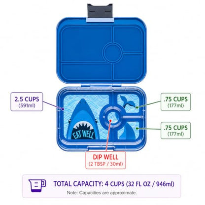 Yumbox Tapas Leakproof Bento Box, 4 Compartments, Monte Carlo Blue | Sandwich-Friendly| Large 4.2-Cup Capacity | Removable Compartment Tray | Easy-Open Single Latch | Wrap & Bagel Friendly - color: Deep Blue Shark