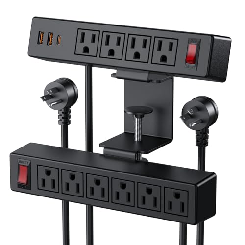 Dual Layer Desk Clamp Power Strip Surge Protector, Under Desk Power Strip with 10AC Outlets & 3 USB(20W USB-C), Desktop Edge Mount Charging Station, 15 Ft Extension Cord for Office Home (ETL Listed) - color: Black, size: 15FT