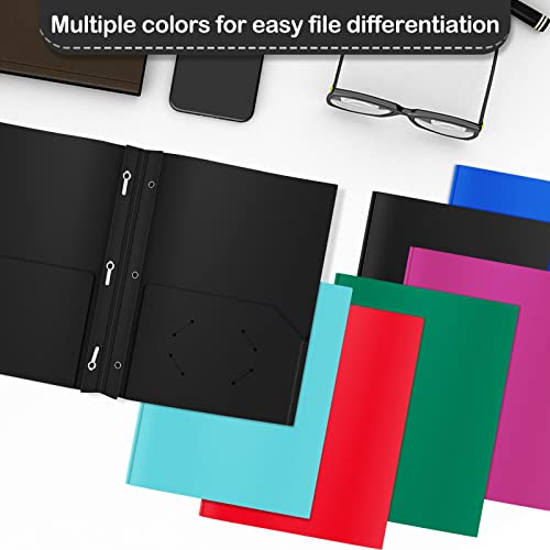 ViVin 12 Pack Plastic Folders with Pockets and Prongs, Heavy Duty 2 Pocket Folders with 3-Prong Fasteners, Poly File Holds 8-1/2" x 11" Paper for School Office Home (Black) - color: Black, size: 12 PACK