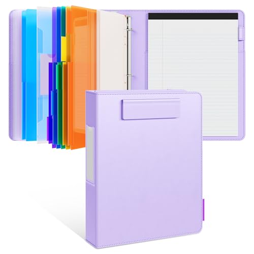 JoyCat 3 Ring Binder Clipboard with Storage,12.4"x10.2"Magnetic Clipboard Folder with 5 Expandable Folders,Refillable Lined Notepad (11" x 8.5"),Ideal for School Office Nursing(Purple) - color: Purple
