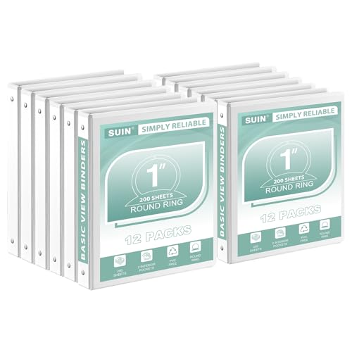 SUIN 1-Inch 3-Ring-Binder, Customizable Clear View Cover, for US Letter Size 8-1/2 x 11'', Perfect for Office/School (White - 12 Packs) - color: White - 12 Packs