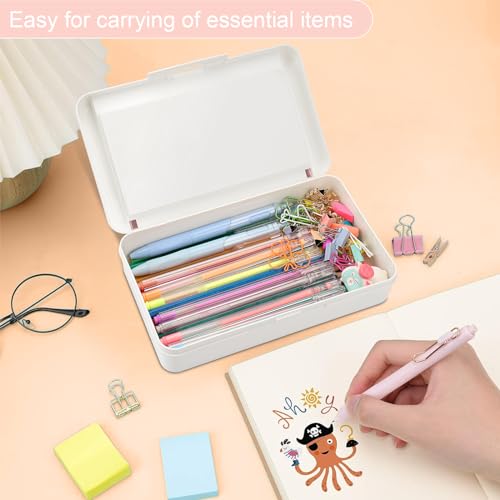 SFLHHDM Pencil Box for Office Supplies, Double Layer Large Capacity Plastic Pencil Case, Crayon Box with Snap-tight Lid,Stackable Storage Boxes for Gel Pen Pencils Case (White Pink-1pcs) - color: White Pink-1pcs