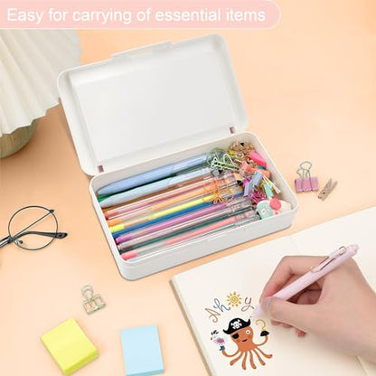 SFLHHDM Pencil Box for Office Supplies, Double Layer Large Capacity Plastic Pencil Case, Crayon Box with Snap-tight Lid,Stackable Storage Boxes for Gel Pen Pencils Case (White Pink-1pcs) - color: White Pink-1pcs