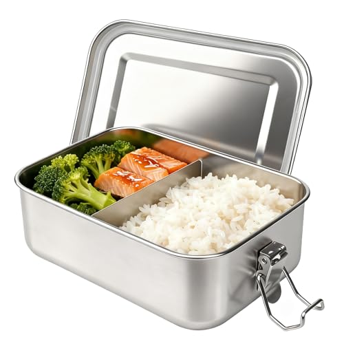 Adult Stainless Steel Lunch Box, 40oz/1200ml Metal Bento Box Removable Dividers, Reusable Food Storage Containers with Lids Leak Proof for Travel, Work, Picnic, Home - size: 1 X 1200ml Box with Removable Dividers