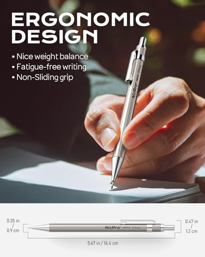 Nicpro 4 Pack Metal Mechanical Pencil Set 0.9mm, MB1000 Lead Drafting Pencil 0.9 mm with 6 Tube HB #2 Lead Refill, 3PCS 4B Eraser, 9 Cap Eraser for Artist Writing, Sketching, Drawing- Come with Case - style: 4 Pack （0.9mm）