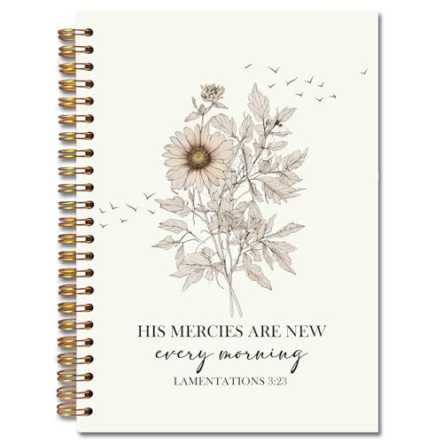 Christian Floral Spiral Notebooks, His Mercies Are New Every Morning Bible Verse Journal, Scripture Journals for Writing, Religious Bible Notebook for Note Taking, 5.5x8.3 Inch - color: white Bible Notebook-12