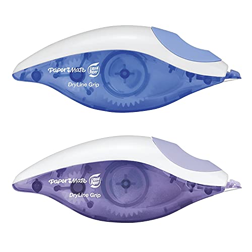 Liquid Paper 87813 DryLine Grip Correction Tape, 1/5-Inch x 335-Inch, Blue/Purple Dispensers, 2/Pack