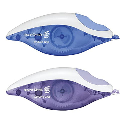 Liquid Paper 87813 DryLine Grip Correction Tape, 1/5-Inch x 335-Inch, Blue/Purple Dispensers, 2/Pack