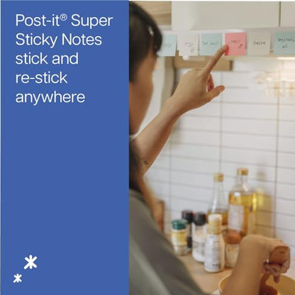 Post-it Super Sticky Notes, 3 Sticky Note Pads, 3 x 3 in., School Supplies, Office Products, 2X the Sticking Power, Red, White, Blue (Pack of 6) - size: 3x3 inches (Pack of 6)