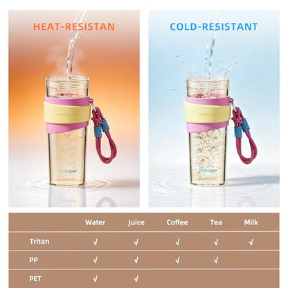 24oz Tritan Water Bottle with Straw and Silicone Sleeve, Yellow Leak-Proof Aesthetic Tumbler with Portable Carrying Strap, BPA-Free Reusable Straw Cup for School, Office, Gym - color: Sweet Peach Mist
