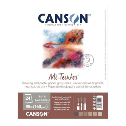 Canson Mi-Teintes Pastel Paper, Gray, 9" x 12 ", 24 Sheets/Pad, 6 Pads | Canson Artist Series, Assorted Grays, Foldover Pad, 98 lb. (160gsm), Artist Paper for Adults and Students, 144 Sheets Total - size: 9" x 12" (Pack of 6), style: Gray Tones