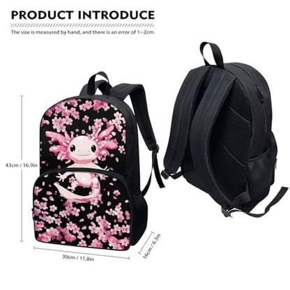 Cute Axolotl Backpack School Set 3Pcs with Lunch Box Pencil Case Sports Bookbag Back Pack Lightweight Casual Daypacks for Elementary Primary Middle School - color: Cute Axolotl