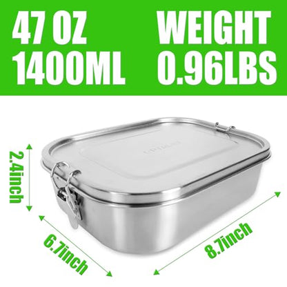 UPTRUST Leak Proof Stainless Steel Bento Lunch Container, (47OZ/1400ML) Metal Bento Lunch Box for Kids or Adults, 3 Compartment Packing Box for Work Lunch - size: 1400 ML - 3-Compartment