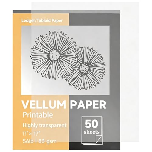 Translucent Vellum Paper,11 x 17 inches Printable Vellums Tracing Paper,50 Sheets 56lbs/83gsmfor Tracing, Drawing, Sketching, Card Overlays, Invitations Belly Bands, Envelope, Lantern(LPVP-02) - color: LPVP-02 Matte Transparent