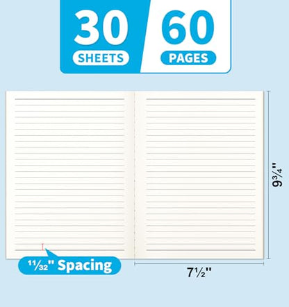 12 Pack Lined Notebook Journals Bulk, 7-1/2" x 9-3/4", Wide Ruled Paper, 30 Sheets/60 Pages, Kraft Cover with Rainbow Spines, 12 Colors Lined Composition Notebook Journal for Work Study Note Taking - style: Lined Paper-12pack