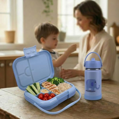 Bento Midi Lunch Box with carrying handle – 4 No-Mix Compartments | Microwave & Dishwasher Safe,Removable Tray | 900ML OZ (Blue Dark Ice) - color: Blue Dark Ice