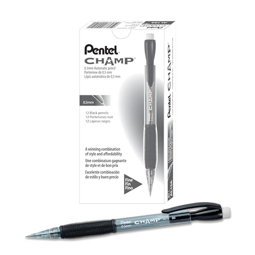 Pentel Champ Mechanical Pencil (0.7mm) Mechanical Pencil, Tinted Black Barrel, Box of 12 (AL17A) - color: Black, size: 1 Count (Pack of 12), style: 0.7 mm