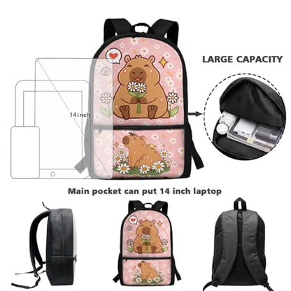 CLOHOMIN Daisy Capybara Girls Backpack and Lunch Box Set of 3 Primary School Bookbag for Boys with Lunch Bag Water Bottle Bag Kids Backpack Back to School Gifts, Pink - color: Daisy Capybara