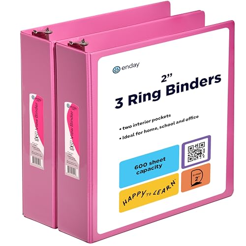 2 Inch Binder (2 Pack) Pink 2 Inch 3 Ring Binder, Clear View Cover with 2 Inside Pockets, Three Ring Binders for Home, Office and School Supplies - Enday - color: 2 Pink, size: 2-Inch