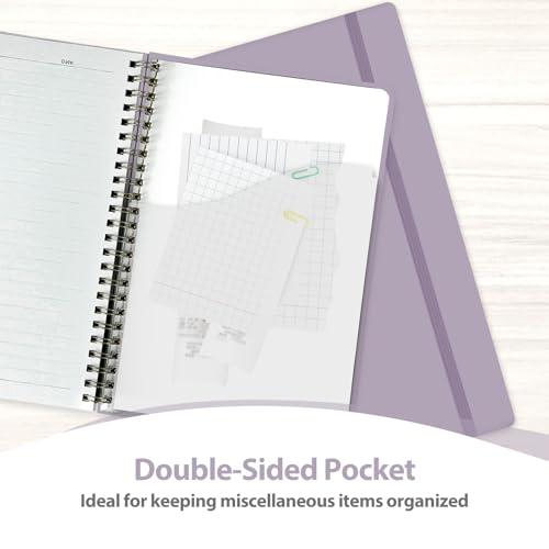 A5 Lined Spiral Journal Notebook, 146 Pages Hardcover Notebook with 100 GSM Thick Paper, Inner Pocket & Elastic Closure, 5.7" x 7.9", Notebooks for Work, School, College, Office, Journaling & Note Taking - color: Purple