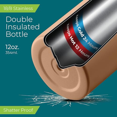 SIPX™ 12 oz Insulated Water Bottle with Straw Lid – Leakproof Stainless Steel, BPA-Free, Easy to Carry – Perfect for School, Camp, Sports & Travel – Brown - color: Brown