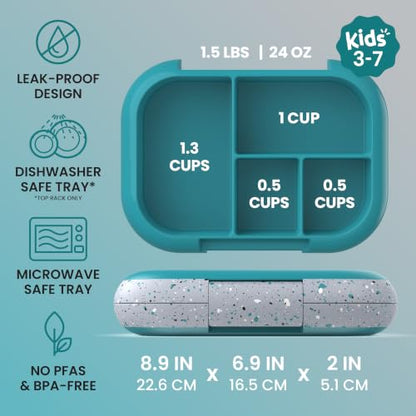 Bentgo Chill Kids 4-Compartment Bento Box Leakproof Lunch Box | Built-In Ice Pack, 3.3 Cup Capacity, BPA-Free, Microwave & Dishwasher Safe Tray, Ideal for Ages 3–7 (Truly Teal) - color: Confetti Edition - Truly Teal