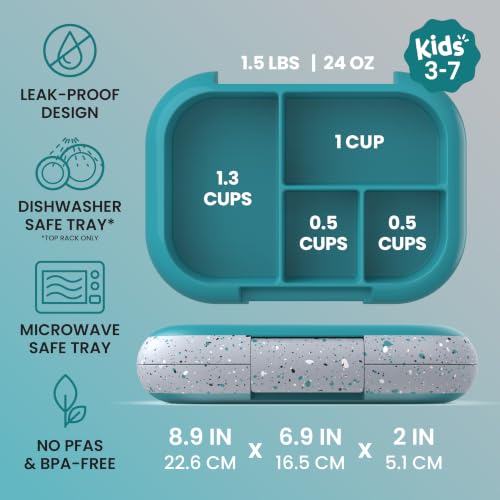 Bentgo Chill Kids Leakproof Lunch Box - 4-Compartment Bento Box with Built-In Ice Pack, 3.3 Cup Capacity, BPA-Free, Microwave & Dishwasher Safe Tray, Ages 3–7 (Truly Teal) - color: Confetti Edition - Truly Teal