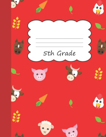 5th Grade: Animal Farm Large Blank Primary Handwriting Learn to Write Practice Paper | Creative Horse Sheep Pig Cow Carrot Livestock Farming & Zoo Red ... Learning | Use Imagination to Create Tales