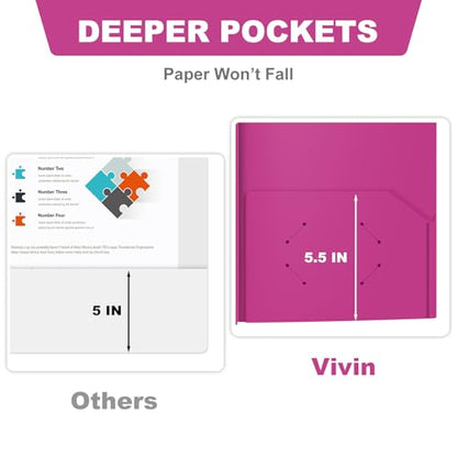 ViVin 12 Pack Plastic Folders with Pockets and Prongs, Heavy Duty 2 Pocket Folders with 3-Prong Fasteners, Poly File Holds 8-1/2" x 11" Paper for School Office Home (Purple) - color: Purple, size: 12 PACK