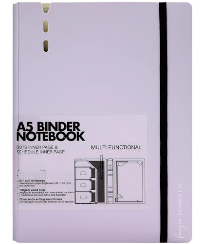 CAGIE A5 Binder 6 Ring Notebook with Dividers Refillable Planner Binder with Pockets, Refill Paper Include Planning Square Ruled and Dotted Pages, 6.89 x 9.25 In, (Purple, A5 Daily&Dot Page) - color: Purple