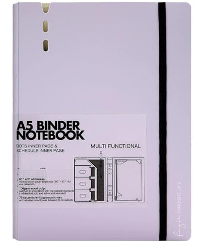 CAGIE A5 Binder 6 Ring Notebook with Dividers Refillable Planner Binder with Pockets, Refill Paper Include Planning Square Ruled and Dotted Pages, 6.89 x 9.25 In, (Purple, A5 Daily&Dot Page) - color: Purple, size: A5 Daily&Dot Page