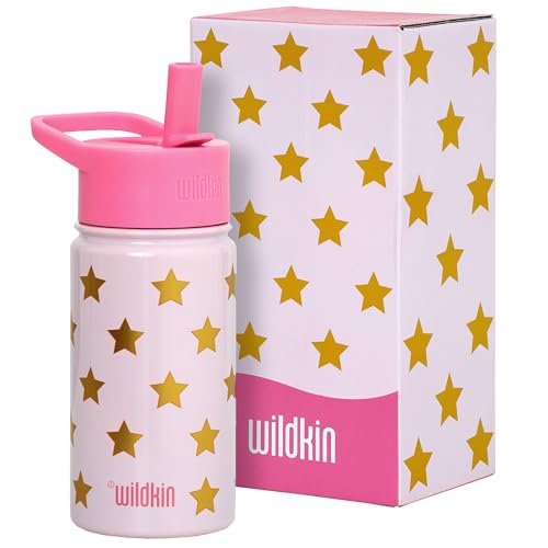 Wildkin Kids Stainless Steel Water Bottle, 14oz, Pink and Gold Stars | 14oz insulated steel water bottle — coordinates with matching Wildkin backpacks and lunch boxes - color: Pink and Gold Stars, size: 14 Oz