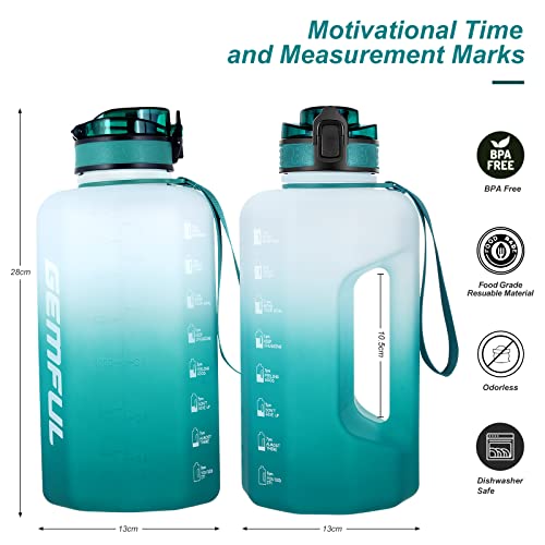 GEMFUL 2 Pack Gym Water Bottle with Strap Half Gallon Motivational Jug for Workout Outdoor BPA-Free Leakproof 2.2 and 3 Liter